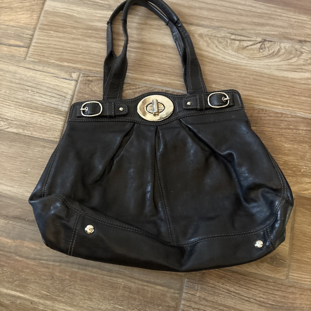 Coach Garnet Gathered Black Leather Shoulder Bag Tote Silver Hardware